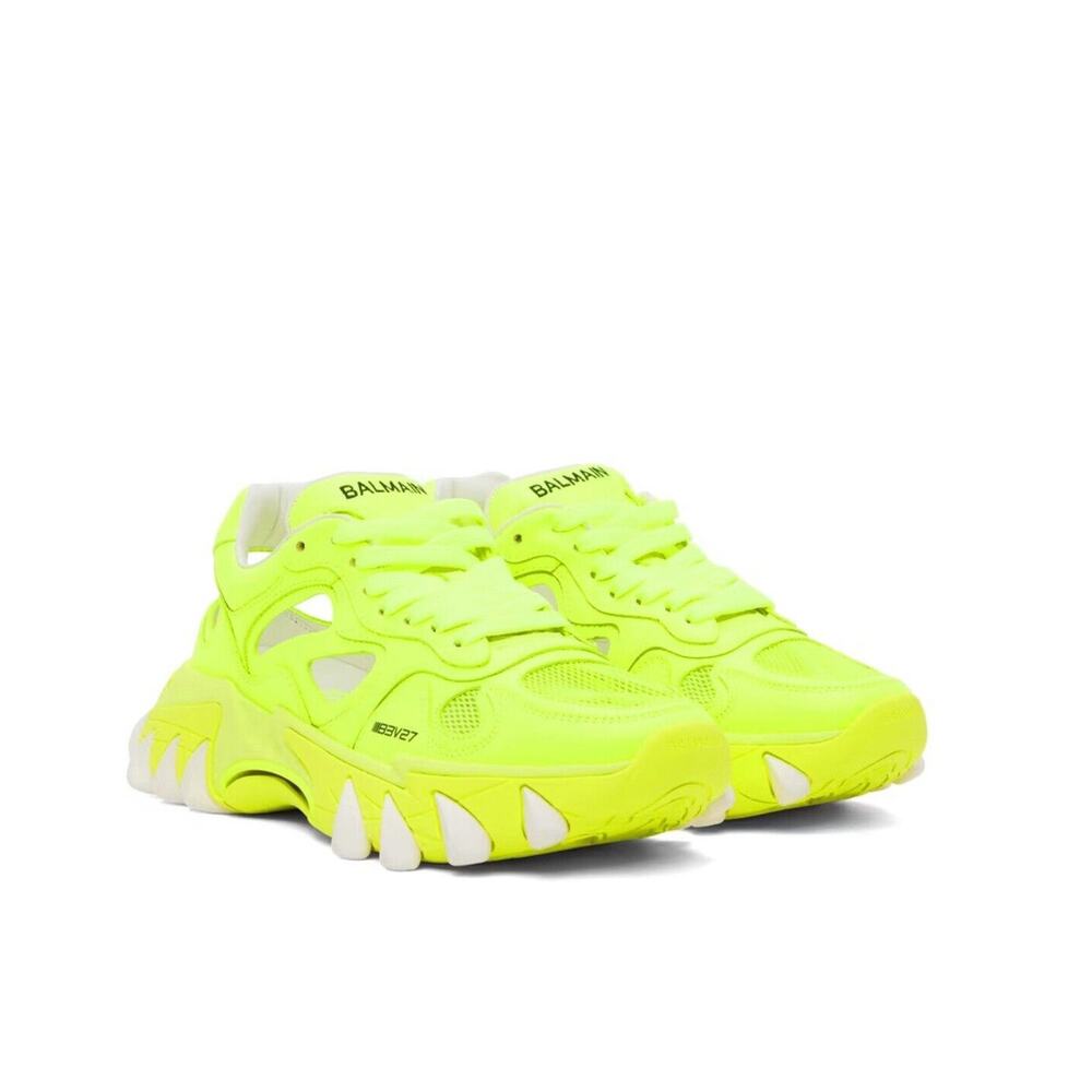 NIB Balmain B-East EU 43 US 10 Trainer Shoes Neon Lemon Yellow Sneakers $895